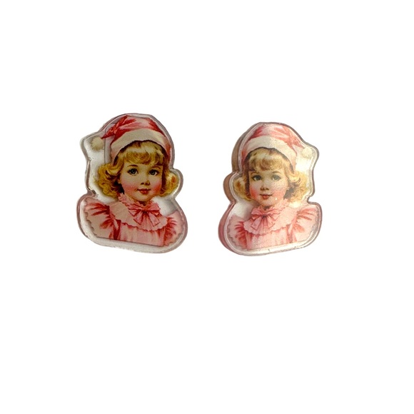 Set of 3 Pink NEW Christmas Holiday Stud Acrylic Handmade Earrings - Picture 3 of 5